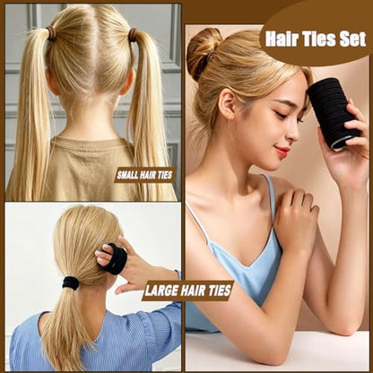 130 Pcs Baby Hair Ties Set, 120 Pcs Small Hair Ties and 10 Pcs Large Hair Ties, Seamless Hair Bands for Girls Elastic Ponytail Holders (Brown) - color: Brown