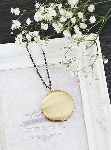 Handmade Oval Shaped Photo Locket with dried Pressed Flowers Locket pendant Necklace - style: Round Blue Forget Me Not