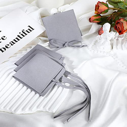 120 Pcs Microfiber Jewelry Pouch 8 x 8cm Jewelry Packaging Bag Gift Bow Tie Bracelet with Cleaning Cloth(Gray) - color: Gray