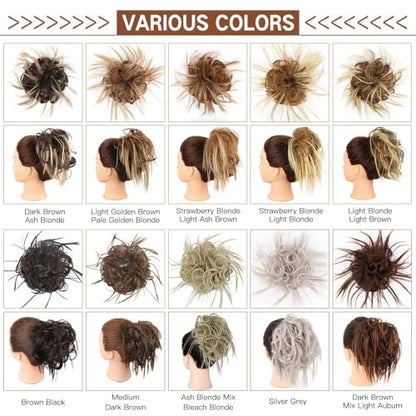 HMD Tousled Updo Messy Bun Hair Piece for Women Synthetic Hair Extension | Messy Bun Hair Piece with Elastic Scrunchie Synthetic Tousled Updos Ponytail Hairstyles for Daily Wear - color: Dark Brown with Light Auburn Mixed#(4-30)