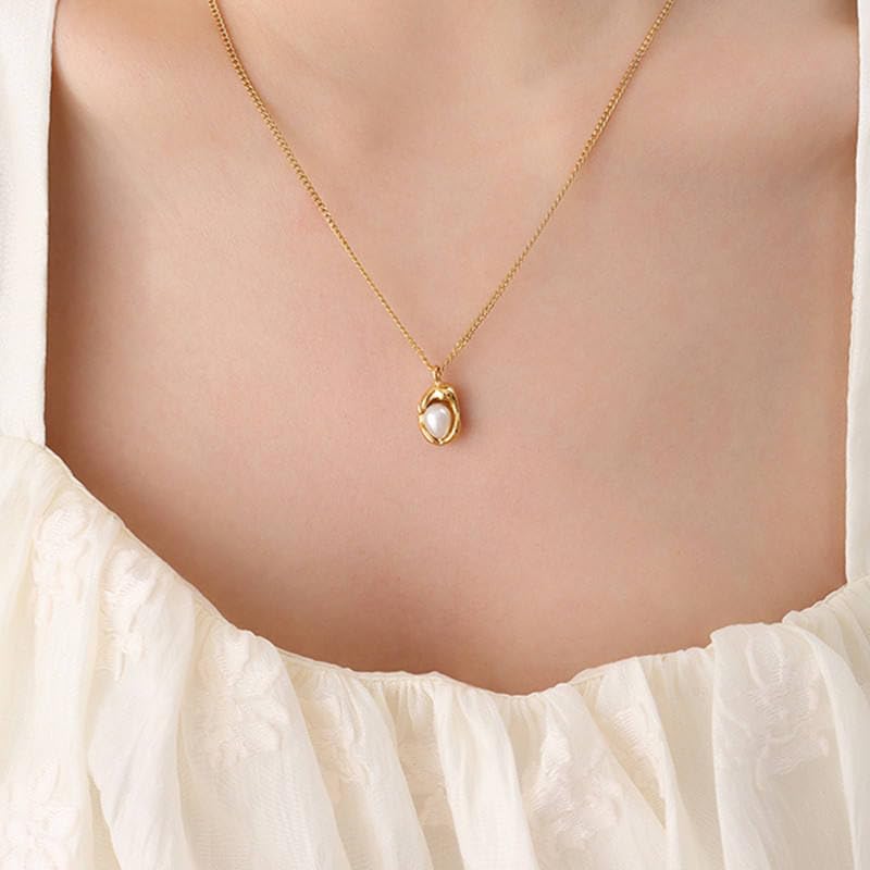 18K Gold Plated Pendant Necklaces - Dainty Minimalist, Waterproof, Non-Tarnish Fashion Jewelry for Women - style: Natural Fresh Pearl