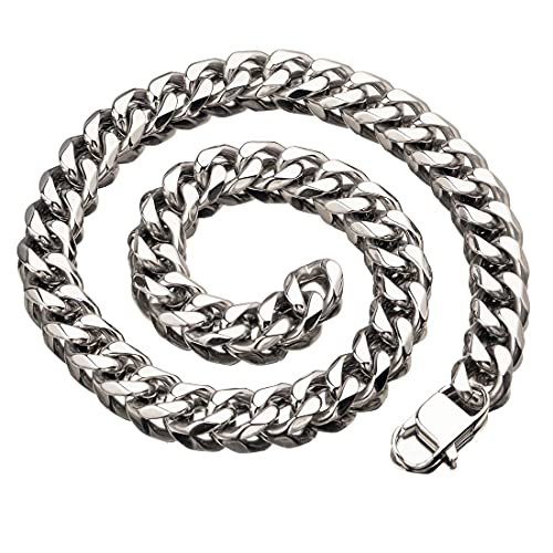 Hip Hop Mens Choker Stainless Steel Miami Chain Curb Cuban Link Rapper Necklace Jewelry with Tail - style: 15mm width