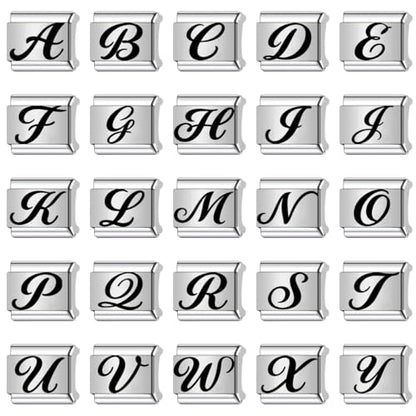 Italian Charms Bracelet Sets Heart Brascelet,18 of Charms and Opening Tools (8 Random Pattern and 10 Blank Modules) - style: Letter4-Silvery