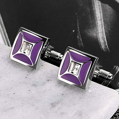 Shirts Cufflinks for Men,Men Dress Shirts with Cuff Links Square Cubic Zirconia White Mens Stainless Steel Cufflinks Blue/Purple - color: Purple