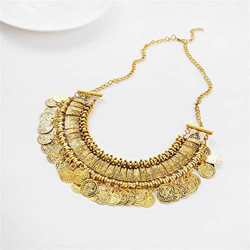 LUREME Vintage Engraved Coin Bib Statement Necklace Clavicle Necklace (01003295) - style: Antique Gold
