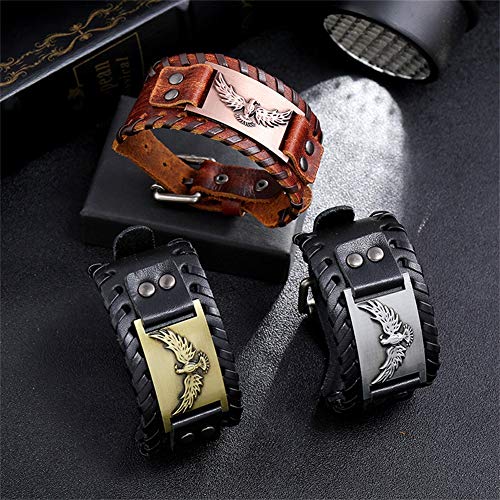 GelConnie Viking Bracelet Punk Leather Cuff Bracelet Gothic Leather Wristband Bracelet with Nordic Amulet Scandinavian Talisman Celtic Pagan Jewelry - color: Brown Eagle