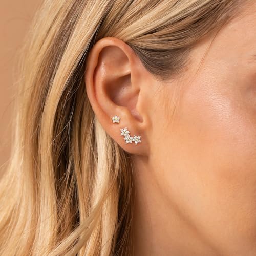 Robaice Cartilage Climber Earrings for Women，14K Gold Plated Helix Stud | Trendy Cluster Earrings, CZ Stud Earring, Tragus Conch Daith Piercing, Ear Crawer,Hypoallergenic Jewelry Gift for Women - color: F-Flower CZ