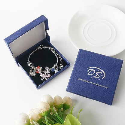 DS Charm Bracelets for Girls Adjustable Silver Stainless Steel Gift Box | Cute Cartoon Charms,Friendship Jewelry,Birthday Gifts,Teen Kid Fit, Tarnish Resistant,Stackable Trendy Daily Wear - style: Silver-butterfly 2