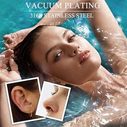 Jstyle 8 Pcs Hypoallergenic Nose Rings Hoops for Women 316L Steel 6-12MM | Gold/Silver Nose Rings Hoops, 16G/18G Clicker Rings with 316L Stainless Steel, Hypoallergenic Septum Jewelry - color: Gold Tone, size: 18G