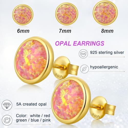 Jiamiaoi 18K White Gold Plated Opal Earrings s925 Sterling Silver Opal Stud Earrings Hypoallergenic Earring Studs For Women Men, 6mm-8mm Options - color: f-pink yellow, size: 8mm
