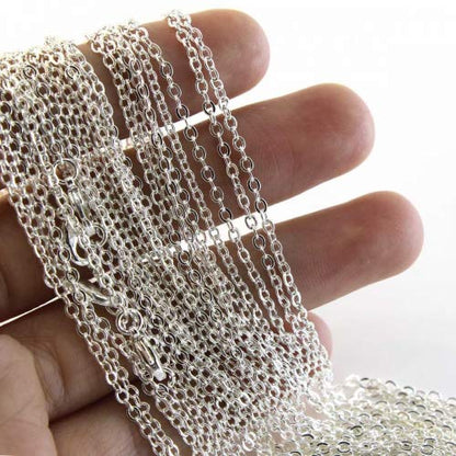 ALEXCRAFT Wholesale 12 PCS Silver Plated Solid Brass Flat Cable Chains | Bulk for Jewelry Making (18 Inch(1.5MM)) - color: Silver, size: 18 inch-0.059 inch