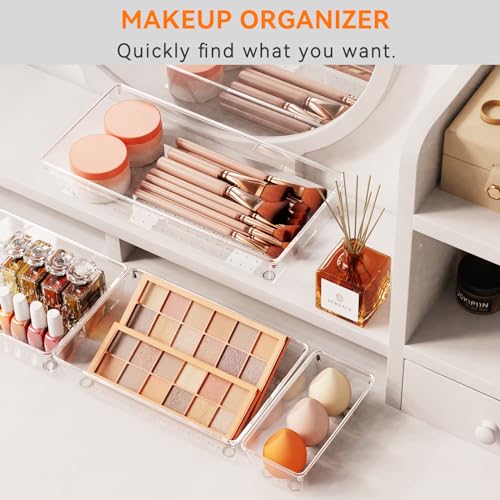 30 Pack Large Clear Plastic Drawer Organizer Bins - Acrylic Kitchen Drawer Organization and Storage Dividers for Utensils Gadgets, Office Bathroom and Vanity Organizer for Makeup Accessoires - size: 30 Pack