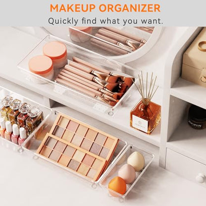 30 Pack Large Clear Plastic Drawer Organizer Bins - Acrylic Kitchen Drawer Organization and Storage Dividers for Utensils Gadgets, Office Bathroom and Vanity Organizer for Makeup Accessoires - size: 30 Pack
