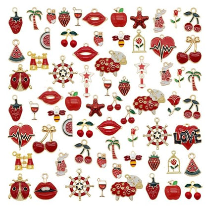 30pcs Mixed Enamel Charms Pendants for Jewelry Making Bulk lot Necklace Earrings Bracelet Craft Findings - color: Red