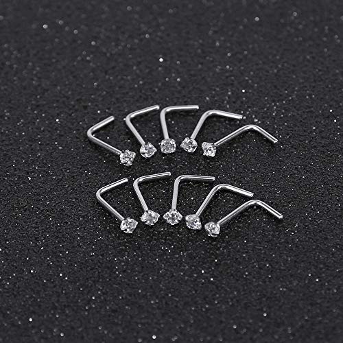 ZS 6-14PCS 20g Tiny Nose Stud Ring Piercing Surgical Steel Nose Bone/L Shaped/Nose Screws Rings Set - color: B:10pcs L Shaped Style(White)