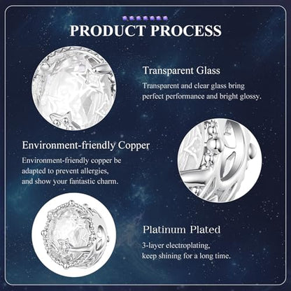 Celestial Bead Charms for Bracelets, Star Moon Dreamcatcher Dangle Charms, Silver Tone Copper, Glass Resin CZ Accents, Charm Beads for Women Jewelry Making, Gift Box Included - color: Clear Star Glass Bead Charm