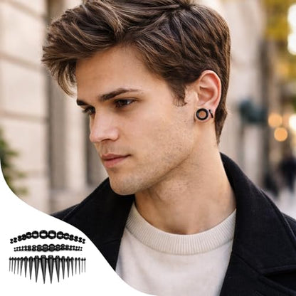 50Pcs Ear Stretching Kit 14G-00G: Acrylic Tapers Plugs Silicone Tunnels Hypoallergenic Gauges Expander Set Body Piercing Jewelry for Men Women - color: GlowDark