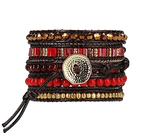 Bracelet for Women – Handmade Vegan Boho Natural Stone Layered Bracelet, Thailand Bohemian Stackable Beaded Wrap Bracelets, Summer Hippie Bracelet Stack, Fashion Jewelry Gifts - color: A17-Autumn
