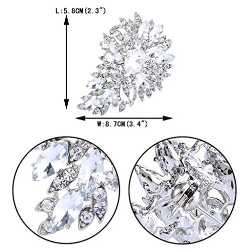 EVER FAITH Women's Austrian Crystal Wedding Flower Leaf Bouquet Brooch - color: Clear Silver-Plated-Base