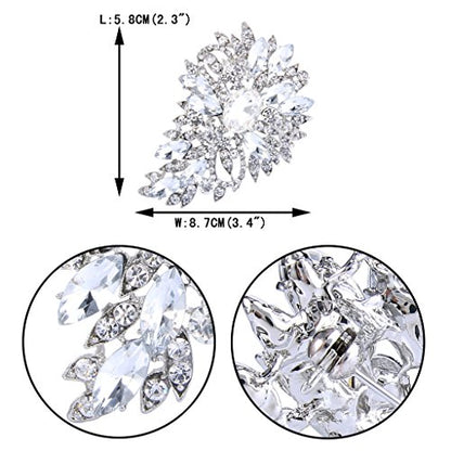 EVER FAITH Women's Austrian Crystal Wedding Flower Leaf Bouquet Brooch - color: Clear Silver-Plated-Base