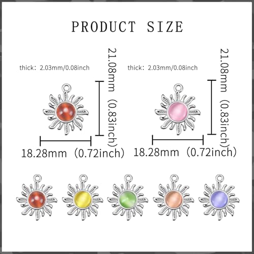 30Pcs Cat's Eye Stone Opal Sun Charms Alloy Celestial Planet Charm Sunflower Pendant for Diy Rapunzel Earrings Necklace Bracelet Jewelry Making Supplies - color: Antique Silver