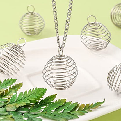 LiQunSweet 10 Pcs Stainless Steel Wire Pendants Spiral Bead Cage Lava Stone Ball Holder Charm for Jewellery Making DIY Accessories - color: Stainless Steel Cage_24~25mm
