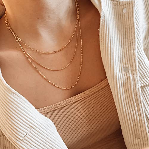 CHESKY 14K Gold Plated Layered Chain Necklace for Women | Trendy Cuban Link Chain, Chunky Paperclip Chain, Toggle Clasp Necklace, Fashion Gold Jewelry, Daily Gift for Women - style: Paperclip/Box-GD