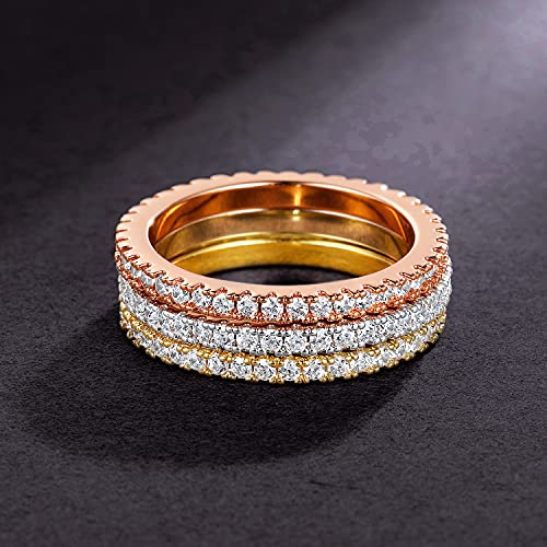 MDFUN 14K Gold Plated Full Eternity Band Ring for Women Round Cut Cubic Zirconia Stackable Wedding Band Anniversary Promise Ring - color: 3 PCS, size: 6