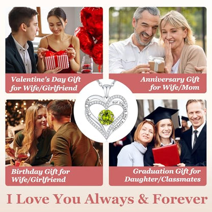 CDE Engraved Forever Love Heart Birthstone Necklace Jewelry Gifts for Women | Hypoallergenic,Nickel-Free & Lead-Free,3 x 3 mm 5A CZ Heart Pendant,Anniversary Christmas Birthday Gift for Girlfriend Wife - color: 08-Aug-WG, style: White Gold Plated