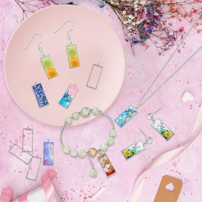 Oubaka Open Bezels for Resin Jewelry Making,50pcs Open Back Bezel Pendants Open Frame Pendant Geometric Hollow Frame Pendant for Pressed Flower,DIY Resin Earrings Necklace(White K) - color: White K;Rectangle;Style A