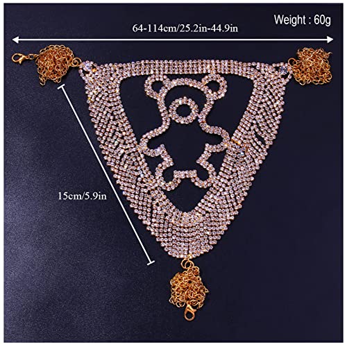 Women Sexy Rhinestone Waist Body Chain Bikini Thong Panties Crystal Body Chain Jewelry (Gold) - color: Bear