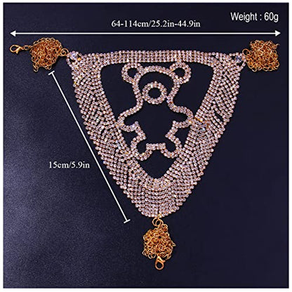 Women Sexy Rhinestone Waist Body Chain Bikini Thong Panties Crystal Body Chain Jewelry (Gold) - color: Bear