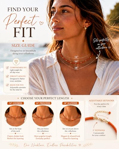 Natural Heishi Gemstone Choker Necklace for Women, Adjustable 15"+2" Beaded Layering Necklace, Coastal Beach Jewelry Gift for Her - color: Carnelian