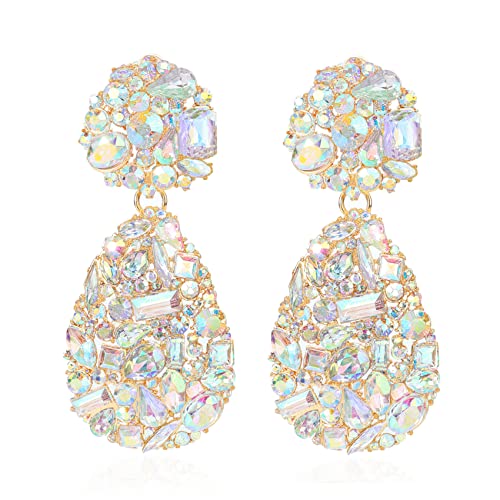 Rhinestone Statement Earrings Teardrop Costume Earrings Cluster Crystal Chandelier Drop Dangle Earrings for Women - color: AB