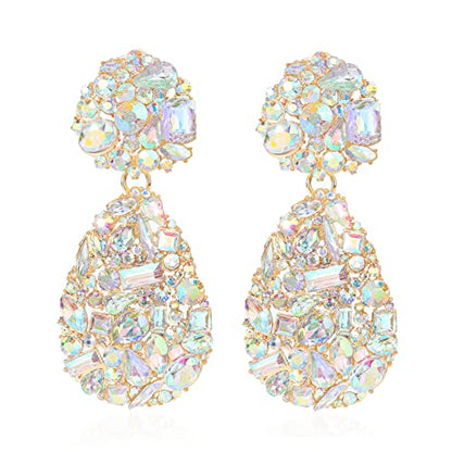 Rhinestone Statement Earrings Teardrop Costume Earrings Cluster Crystal Chandelier Drop Dangle Earrings for Women - color: AB