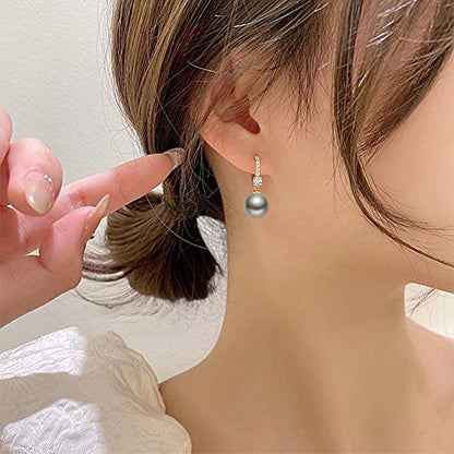 Pearl Earrings for Women 14K Gold Plated Hypoallergenic Pearl Earrings 5A Cubic Zirconia Dangle Earrings Elegant Jewelry - color: 2-Gold-black