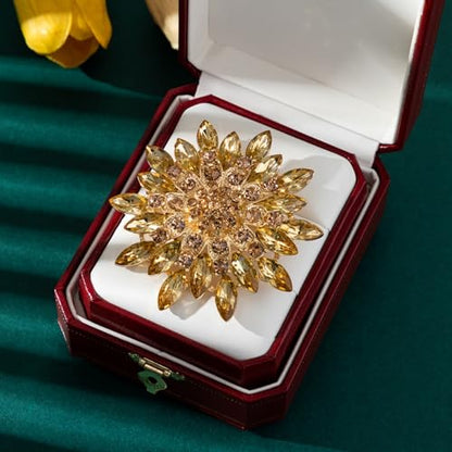 Rhinestone Flower Brooch Pin for Women Fashion Sparkling Crystal Sunflower Floral Brooch Floral Lapel Pins Fashion Wedding Jewelry Gifts - color: Gold