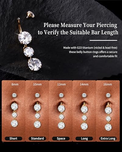 G23 Titanium Dangle Belly Button Rings for Women Sparkling CZ Navel Rings 14G Internally Threaded Belly Piercing Jewelry Teardrop Dangling Belly Rings Gold/Silver - color: Gold, size: 10MM