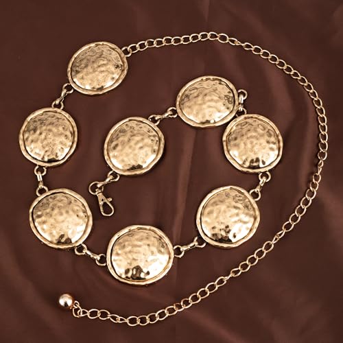 ILuvatar Western Metal Concho Belt for Women Cowgirl Waist Chain for Women Dress Pants Adjustable - color: Gold-t63