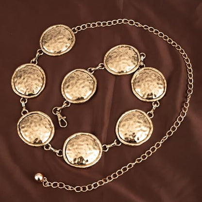 ILuvatar Western Metal Concho Belt for Women Cowgirl Waist Chain for Women Dress Pants Adjustable - color: Gold-t63