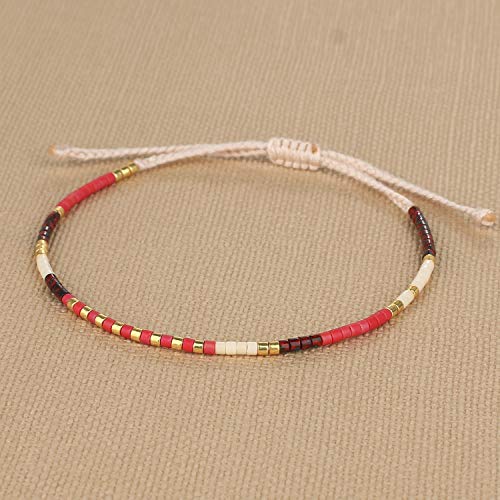 KELITCH Women Friendship Bracelet Seed Beads Miyuki Thin Strand Bracelets Adjustable Boho Jewelry - color: Red 88K