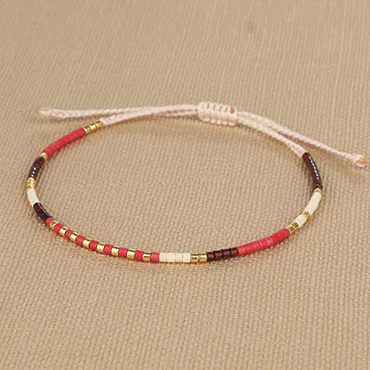 KELITCH Women Friendship Bracelet Seed Beads Miyuki Thin Strand Bracelets Adjustable Boho Jewelry - color: Red 88K