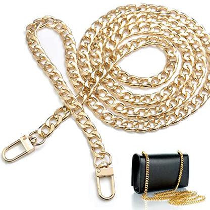 CooBigo 47" Purse Chain Strap Metal Shoulder Crossbody Bag Chain with Metal Buckles, Flat Chain Strap for Purse Handbag - color: Gold