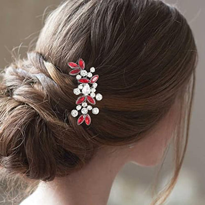 Catery Rhinestone Bride Wedding Hair Comb Red Crystal Side Comb Bridal Hair Piece Clips Headpiece Bridesmaid Hair Accessories for Women and Girls - color: Red