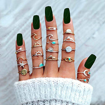 HUJUON 7-19pcs Star Moon Knuckle Rings for Women Boho Silver Stackable Rings Set Joint Midi Finger Stacking Rings - style: Star Moon Knuckle Rings