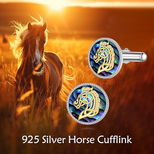Cufflinks for Men Sterling Silver Abalone Shell Tuxedo Shirt Cuff Links Jewelry for Men Father Business Groomsmen - style: horse