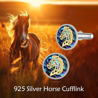 Cufflinks for Men Sterling Silver Abalone Shell Tuxedo Shirt Cuff Links Jewelry for Men Father Business Groomsmen - style: horse