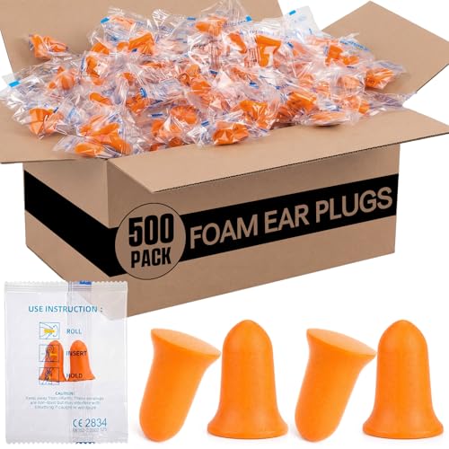 Relaxweex 500 Pairs Ear Plugs for Sleeping 33 db NRR Noise Canceling Ear Plugs Bulk Pre-Shaped Foam Disposable Earplugs for Shooting Range Travel Concert Construction Work, Individually Packaged