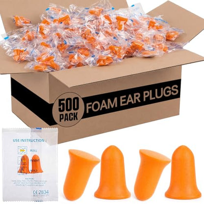 Relaxweex 500 Pairs Ear Plugs for Sleeping 33 db NRR Noise Canceling Ear Plugs Bulk Pre-Shaped Foam Disposable Earplugs for Shooting Range Travel Concert Construction Work, Individually Packaged