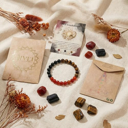 Bivei Protection Crystal Healing Bracelet | 8MM Strength Bracelet Spiritual Stretch Beaded Jewelry for Women Men Gift - color: Self Confidence, size: Medium 6.8-7.3 inch